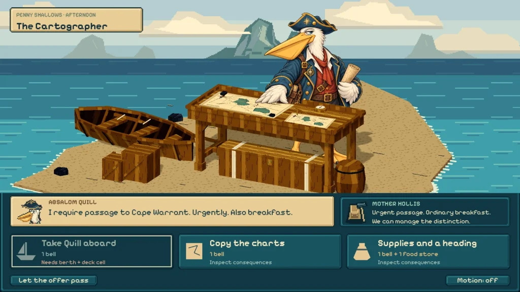 The Cartographer — native spatial scene with static character art; not a connected gameplay sequence.